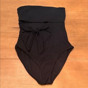 Aerie Strapless Black Ribbed One-Piece Swimsuit